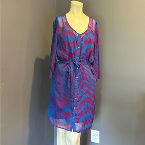 Vibrant Blue and Pink Button-Up Dress